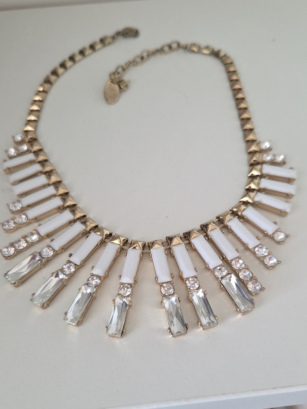 Gold and White Crystal Statement Necklace - Women Jewelry